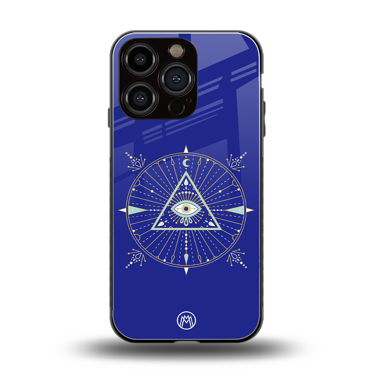 evil eye mandala blue back phone cover | glass case for iphone 16 pro