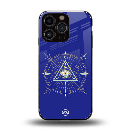 evil eye mandala blue back phone cover | glass case for iphone 16 pro