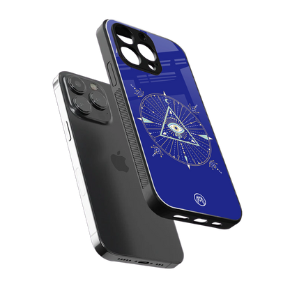 evil eye mandala blue back phone cover | glass case for iphone 16 pro