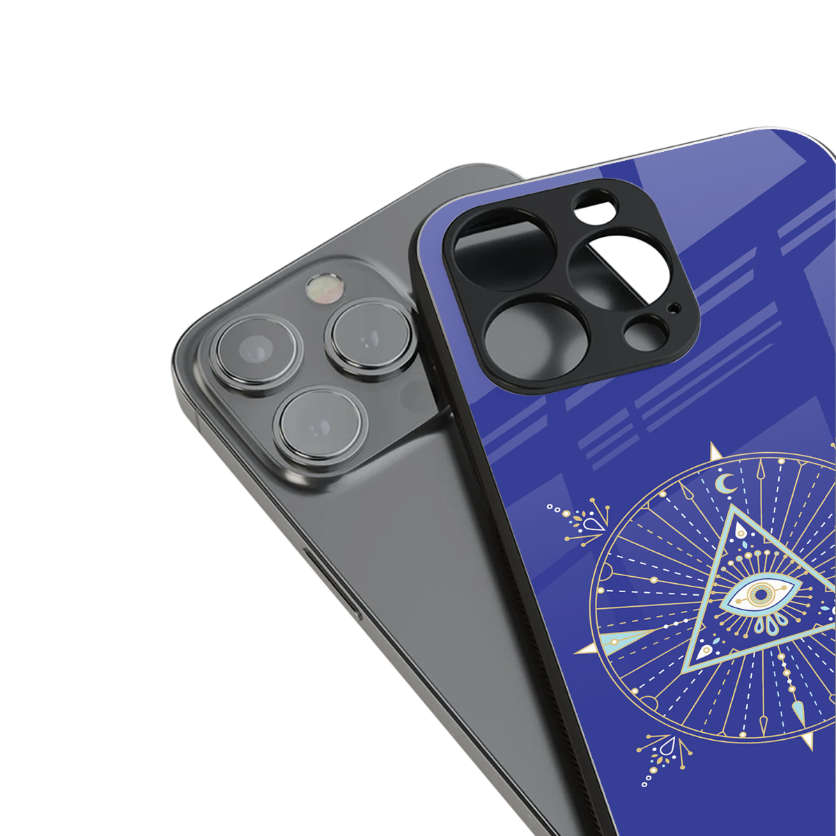 evil eye mandala blue back phone cover | glass case for iphone 16 pro max