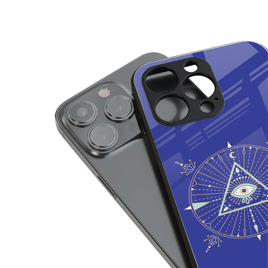 evil eye mandala blue back phone cover | glass case for iphone 14 plus