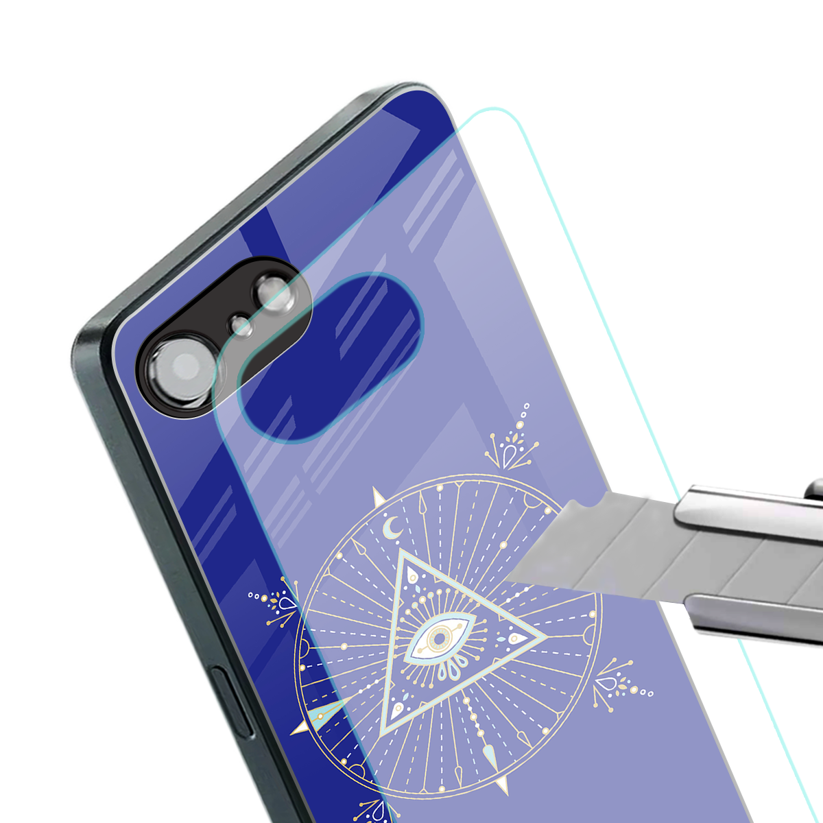 evil eye mandala blue back phone cover | glass case for iphone 16e