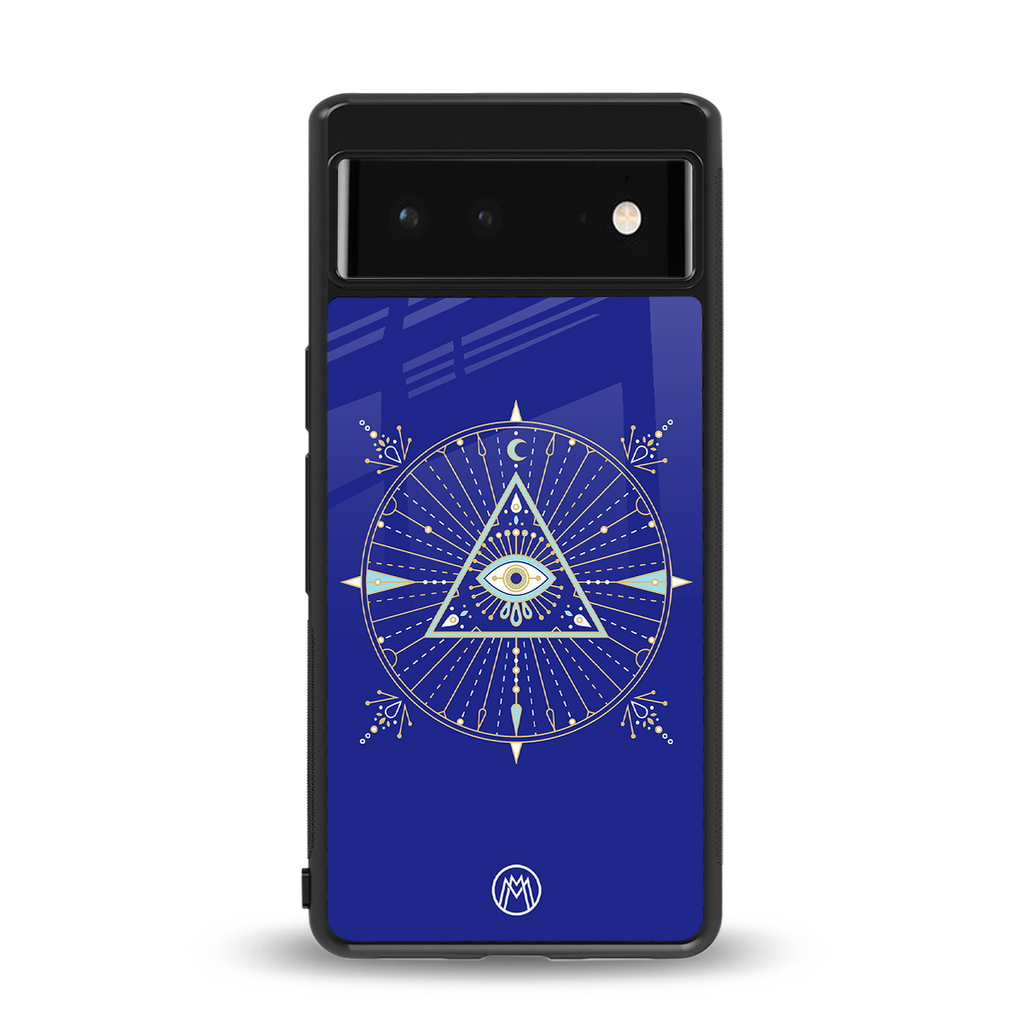 evil eye mandala blue back phone cover | glass case for google pixel 6