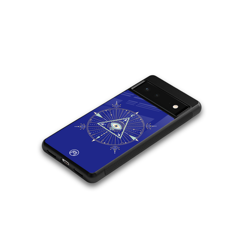 evil eye mandala blue back phone cover | glass case for google pixel 6