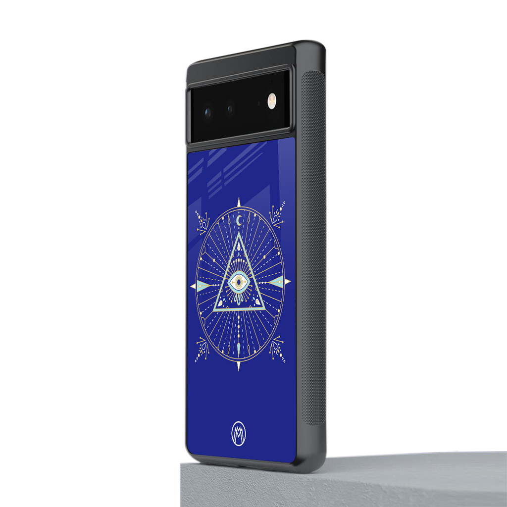 evil eye mandala blue back phone cover | glass case for google pixel 6