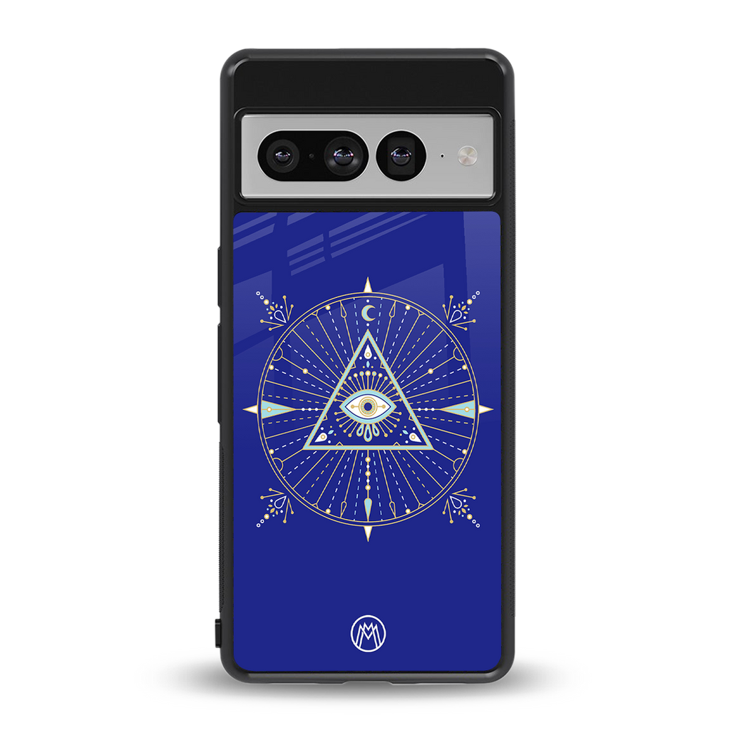 evil eye mandala blue back phone cover | glass case for google pixel 7 pro