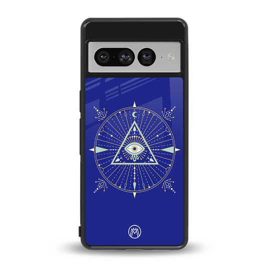evil eye mandala blue back phone cover | glass case for google pixel 7 pro