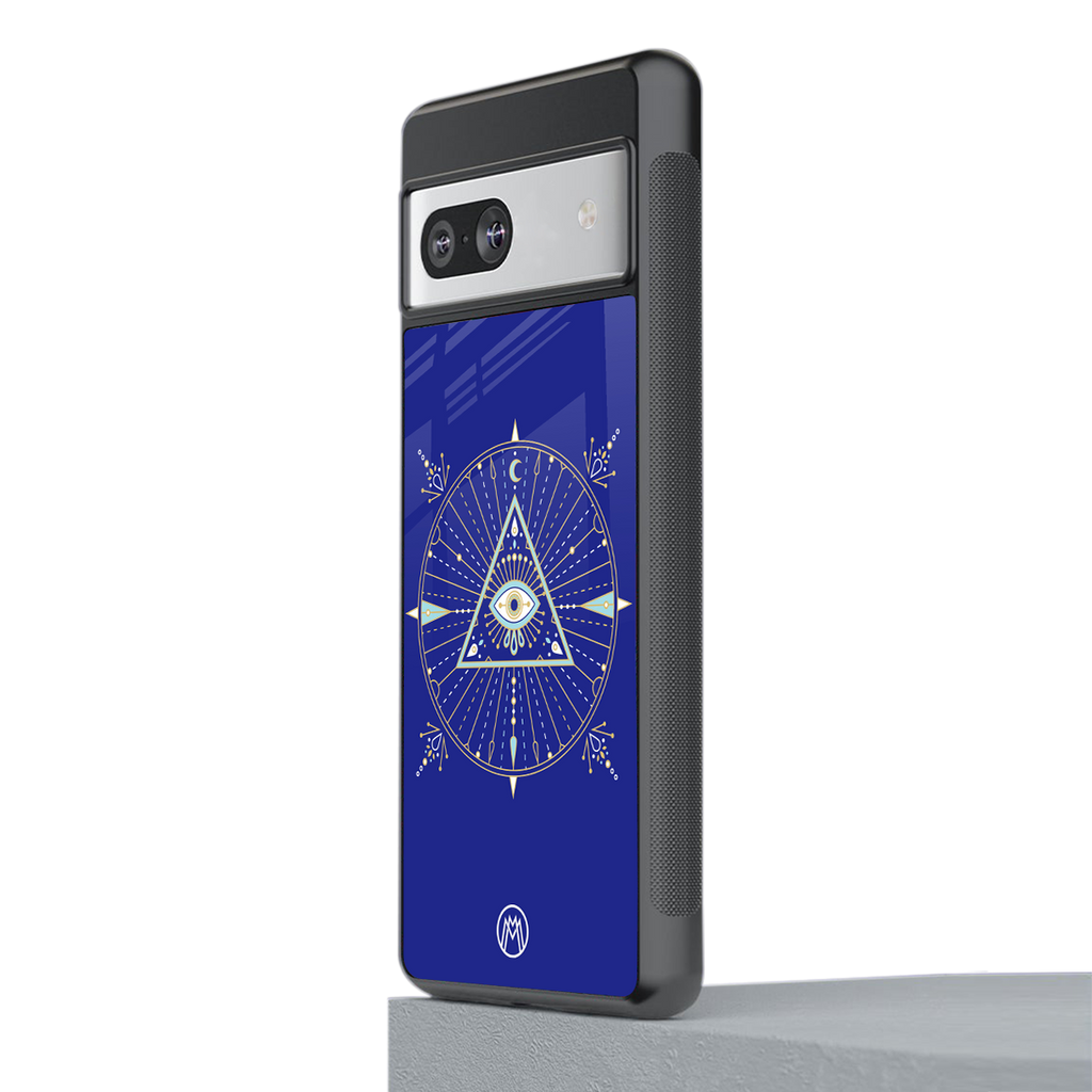 evil eye mandala blue back phone cover | glass case for Google Pixel 7