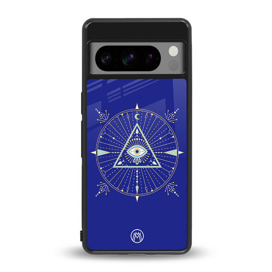 evil eye mandala blue back phone cover | glass case for google pixel 8 pro