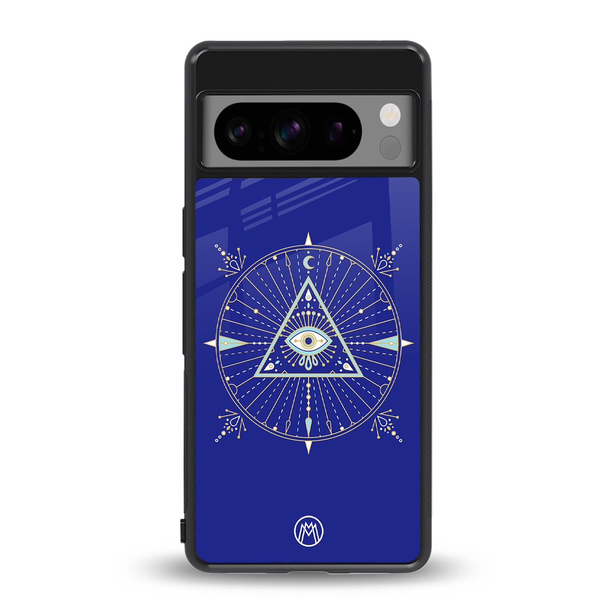 evil eye mandala blue back phone cover | glass case for google pixel 8 pro
