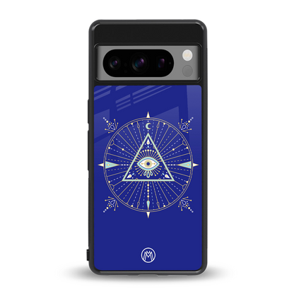 evil eye mandala blue back phone cover | glass case for google pixel 8 pro
