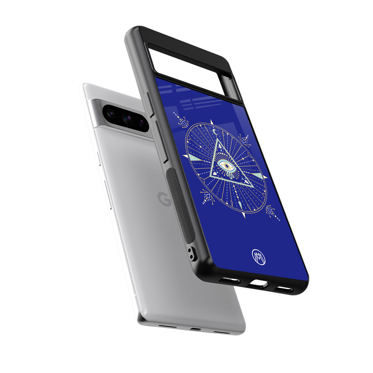 evil eye mandala blue back phone cover | glass case for google pixel 8 pro