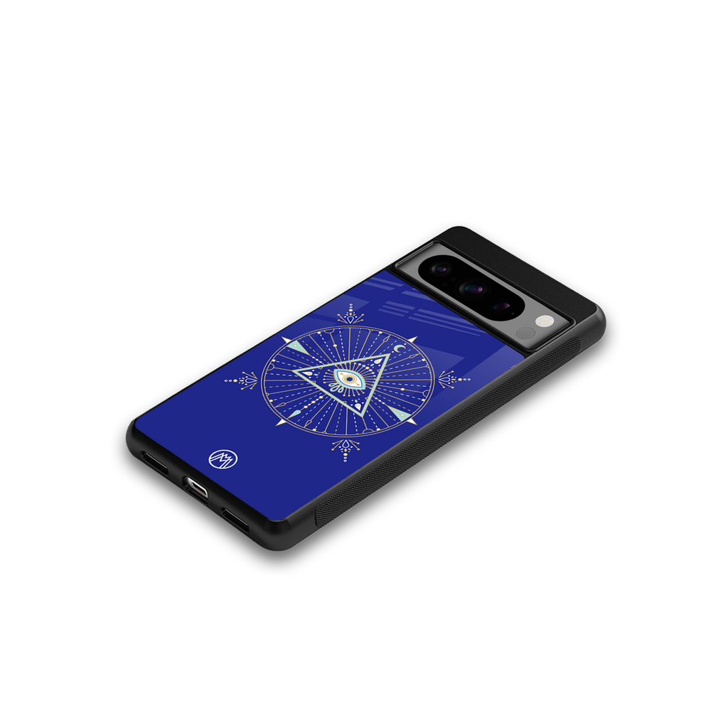 evil eye mandala blue back phone cover | glass case for google pixel 8 pro