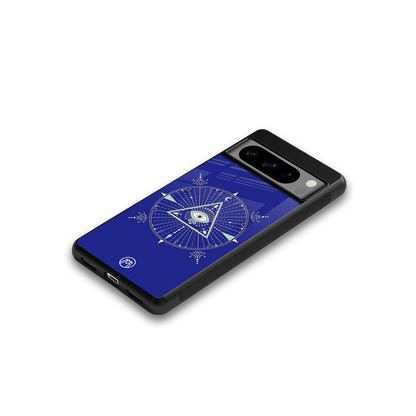 evil eye mandala blue back phone cover | glass case for google pixel 8 pro