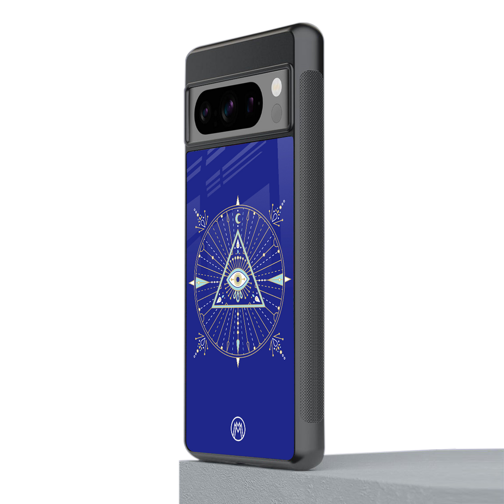 evil eye mandala blue back phone cover | glass case for google pixel 8 pro