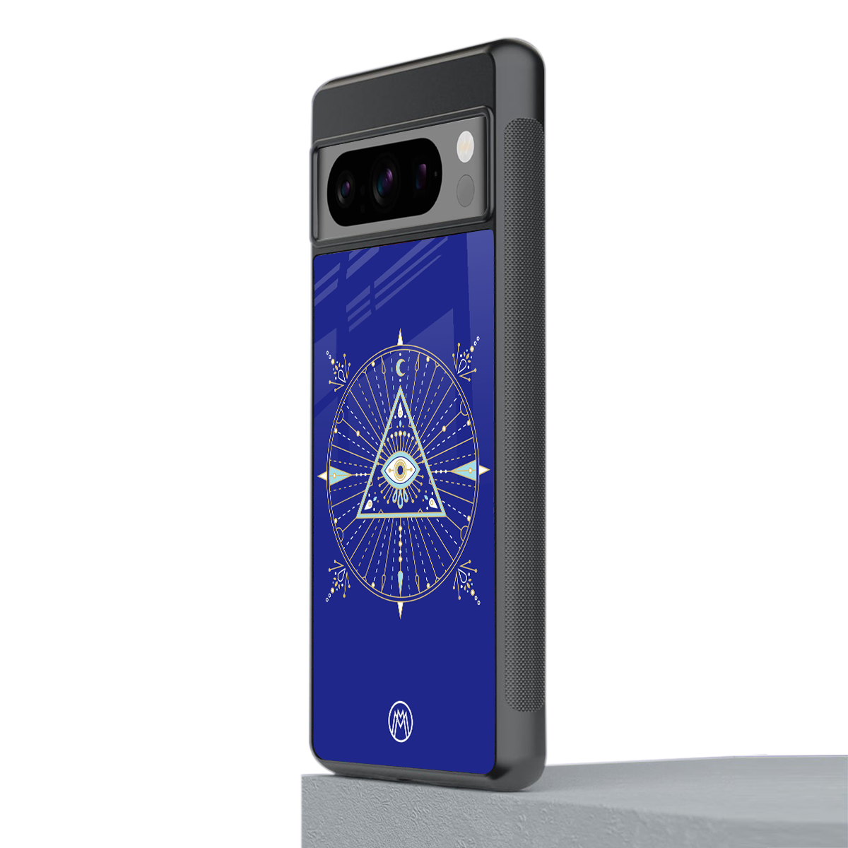 evil eye mandala blue back phone cover | glass case for google pixel 8 pro