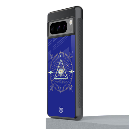 evil eye mandala blue back phone cover | glass case for google pixel 8 pro
