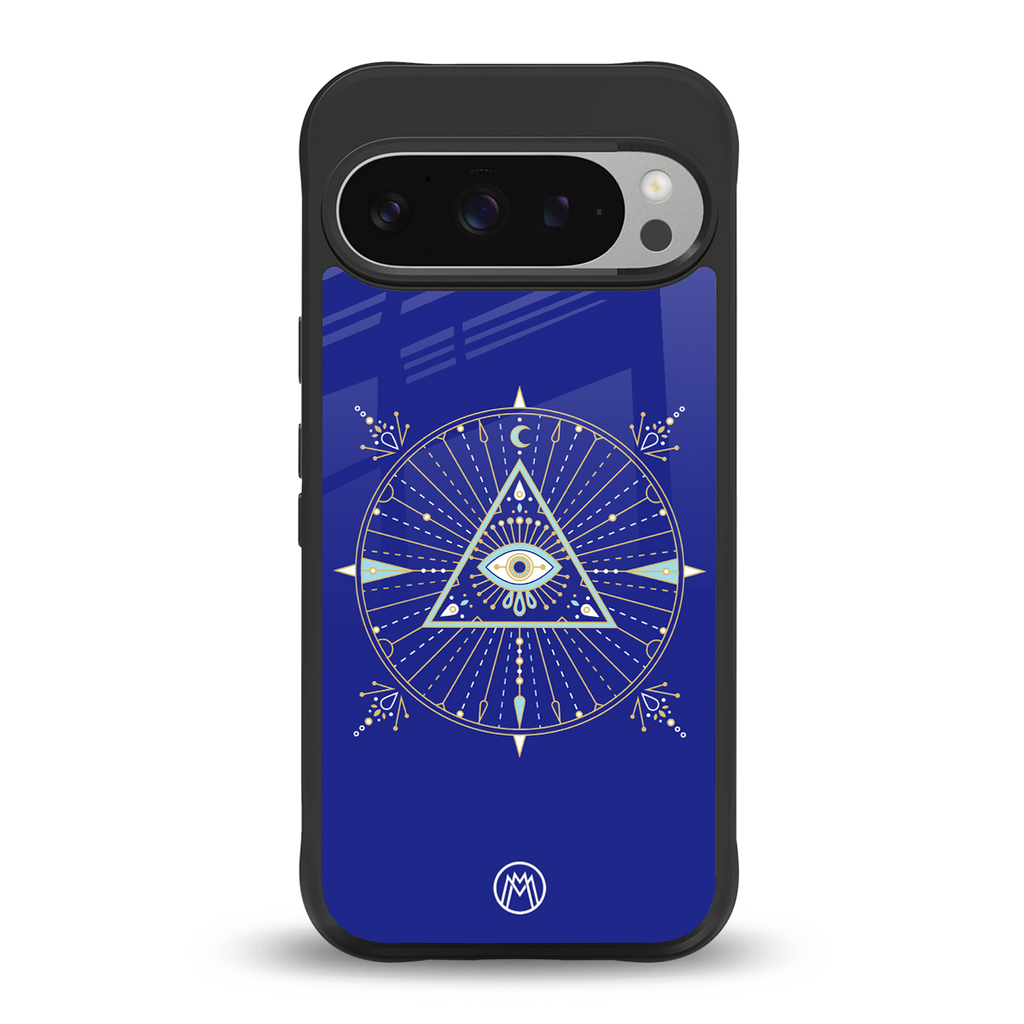 evil eye mandala blue back phone cover | glass case for google pixel 9 pro