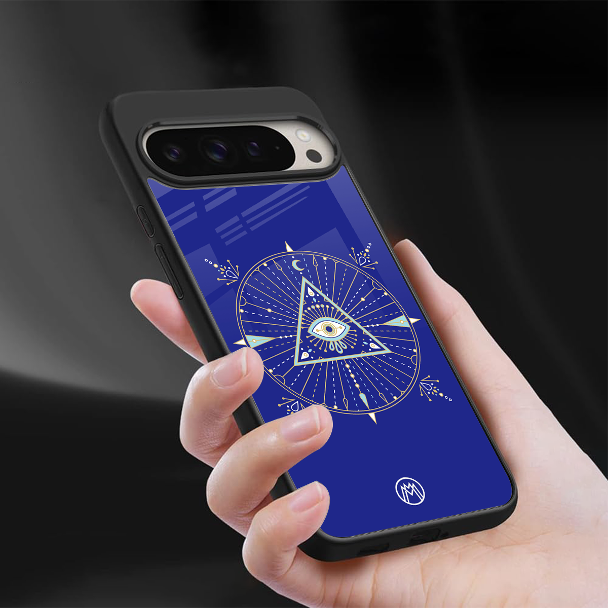evil eye mandala blue back phone cover | glass case for google pixel 9 pro xl