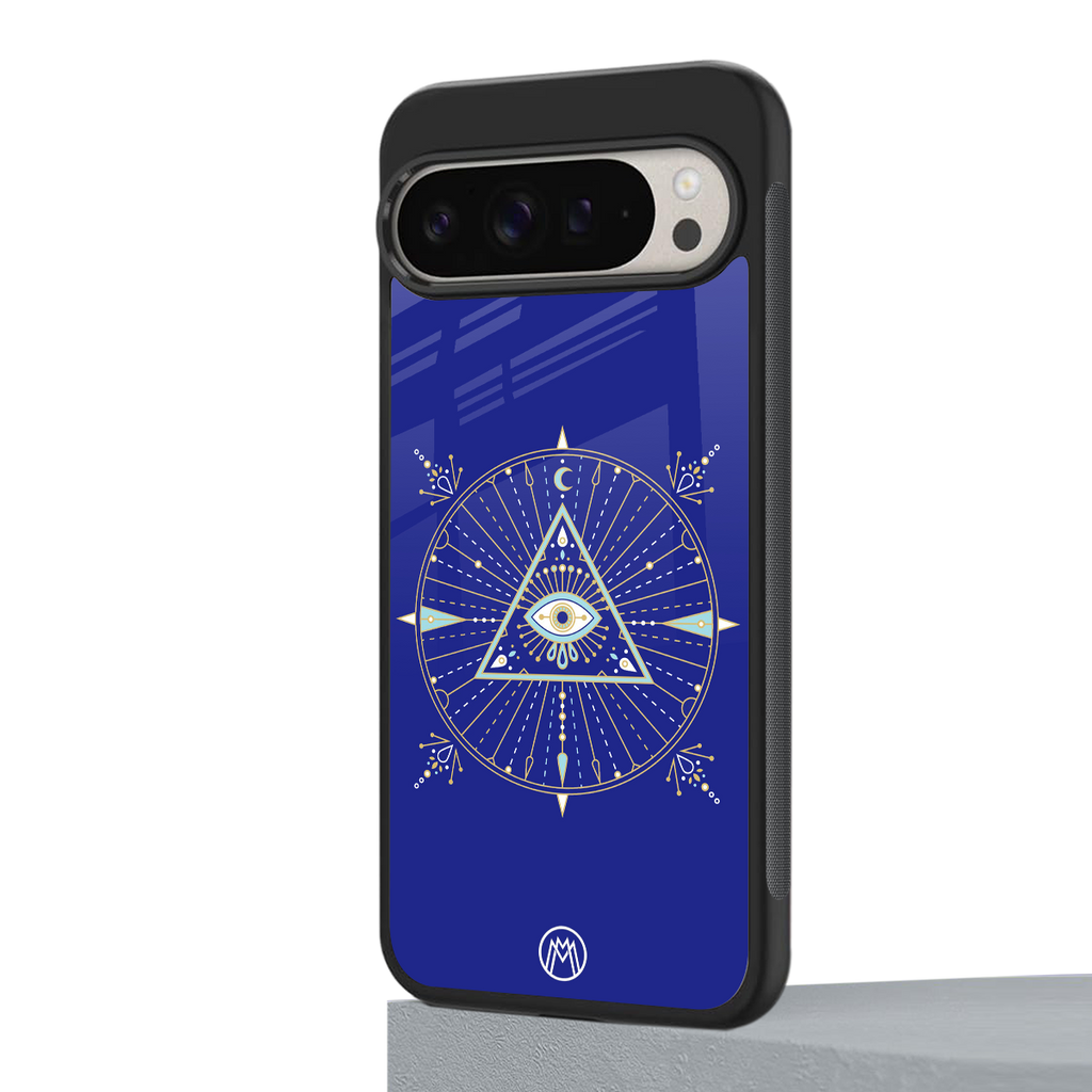 evil eye mandala blue back phone cover | glass case for google pixel 9 pro