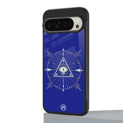 evil eye mandala blue back phone cover | glass case for google pixel 9 pro xl