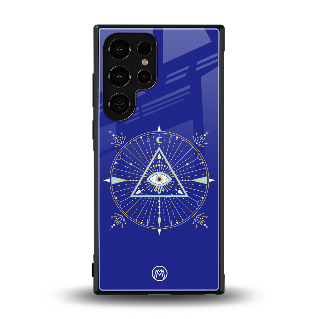 evil eye mandala blue back phone cover | glass case for samsung galaxy s24 ultra