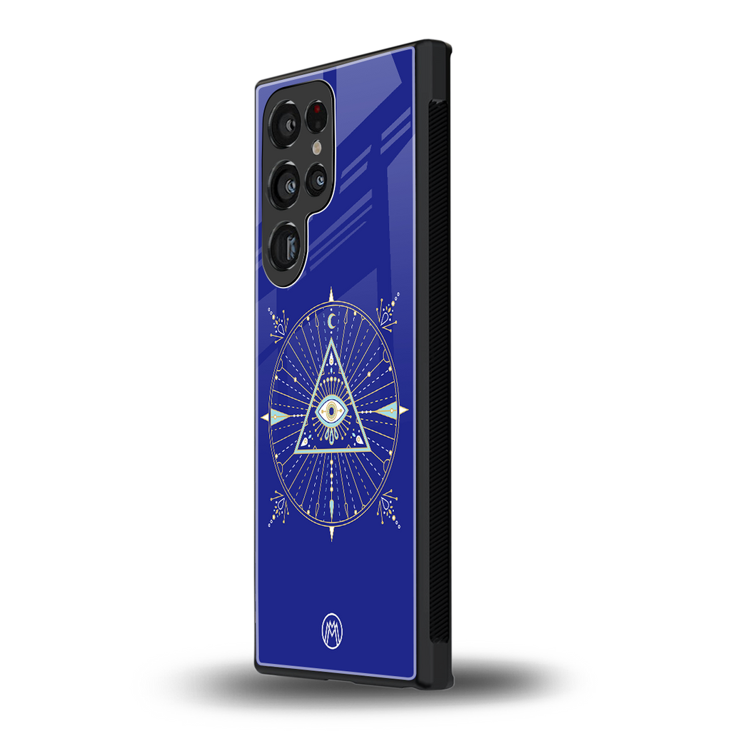 evil eye mandala blue back phone cover | glass case for samsung galaxy s23 ultra