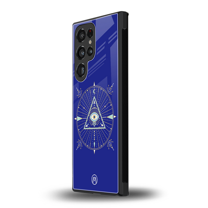 evil eye mandala blue back phone cover | glass case for samsung galaxy s23 ultra