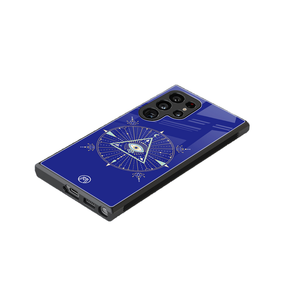 evil eye mandala blue back phone cover | glass case for samsung galaxy s23 ultra