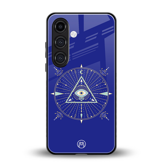 evil eye mandala blue back phone cover | glass case for samsung galaxy s24 plus