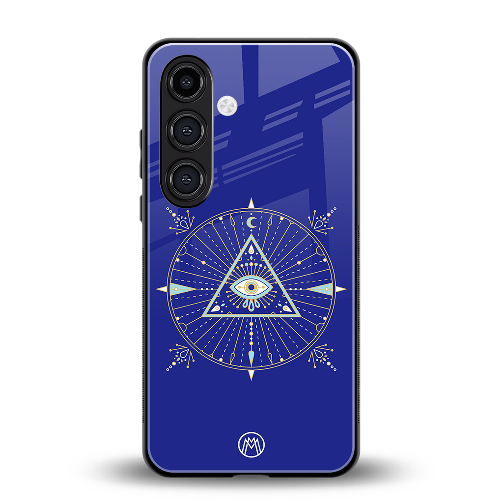 evil eye mandala blue back phone cover | glass case for samsung galaxy s25 plus