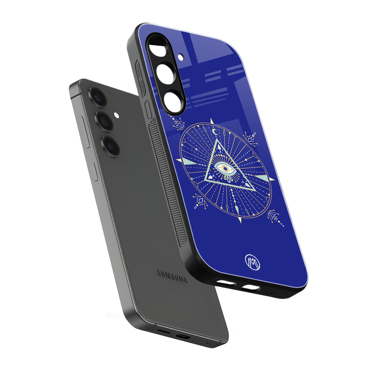 evil eye mandala blue back phone cover | glass case for samsung galaxy s25 plus