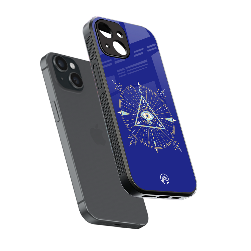 evil eye mandala blue back phone cover | glass case for iphone 15