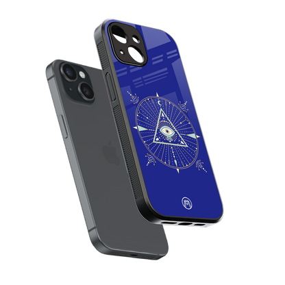 evil eye mandala blue back phone cover | glass case for iphone 15