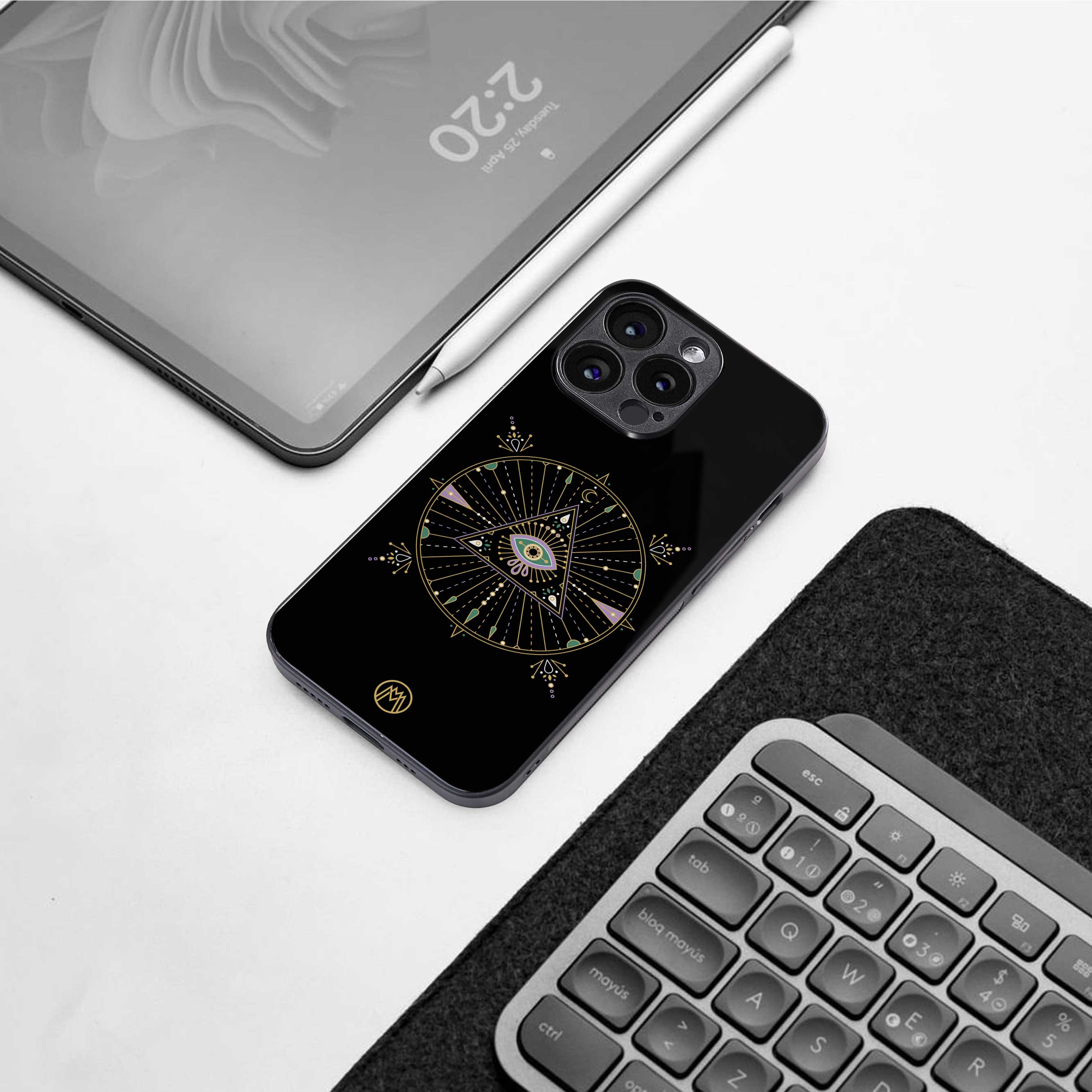 evil eye mandala black back phone cover | glass case for google pixel 6