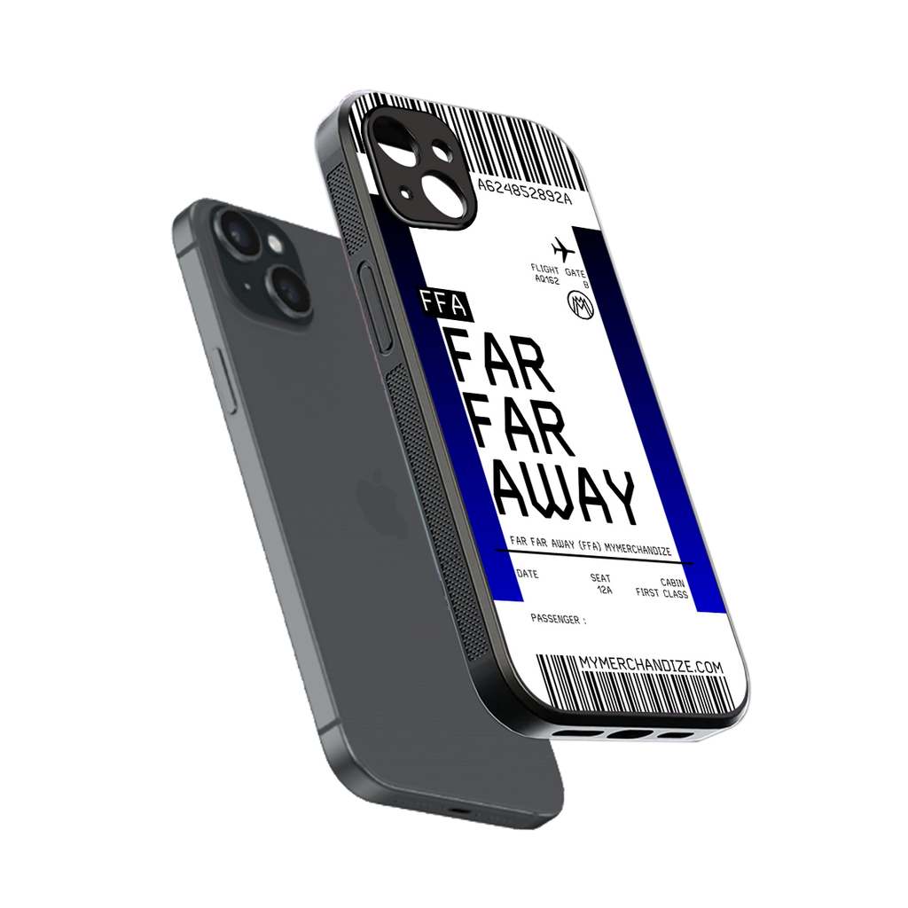 far far away boarding pass ticket back phone cover | glass case for iphone 14 plus