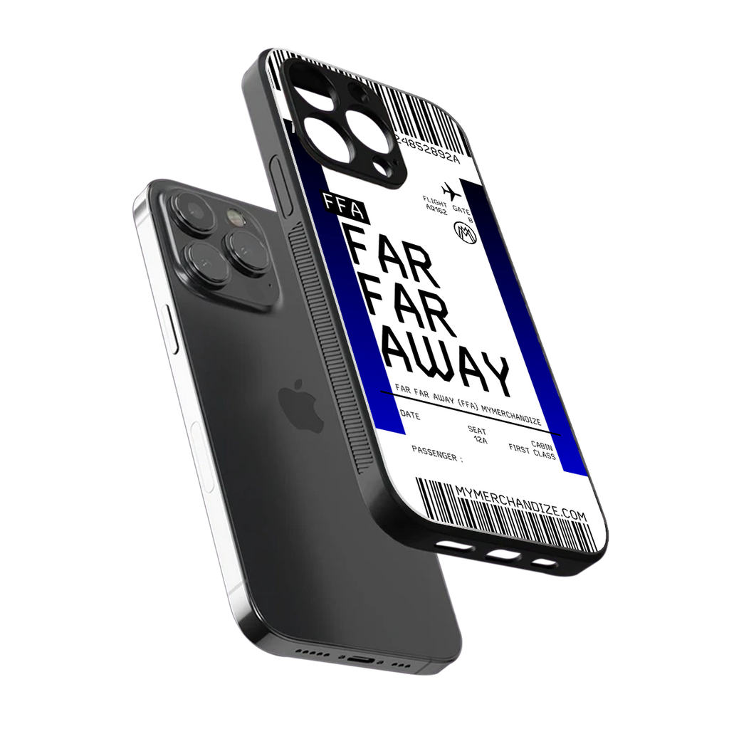 far far away boarding pass ticket back phone cover | glass case for iphone 15 pro max