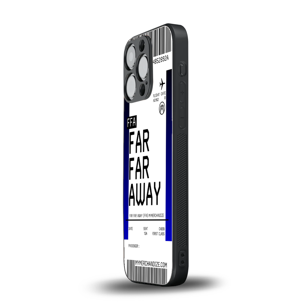 far far away boarding pass ticket back phone cover | glass case for iphone 15 pro