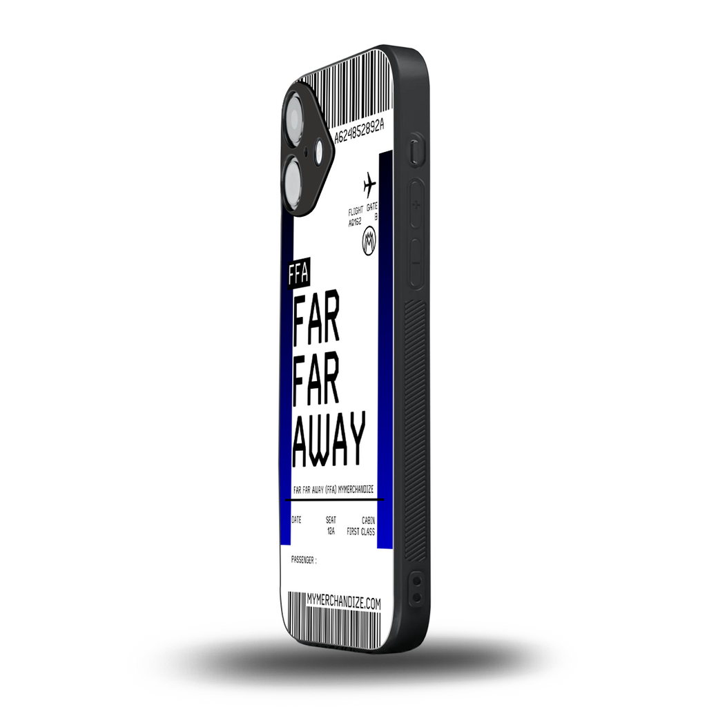 far far away boarding pass ticket back phone cover | glass case for iphone 16 plus