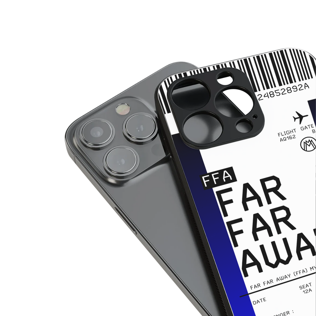 far far away boarding pass ticket back phone cover | glass case for iphone 15