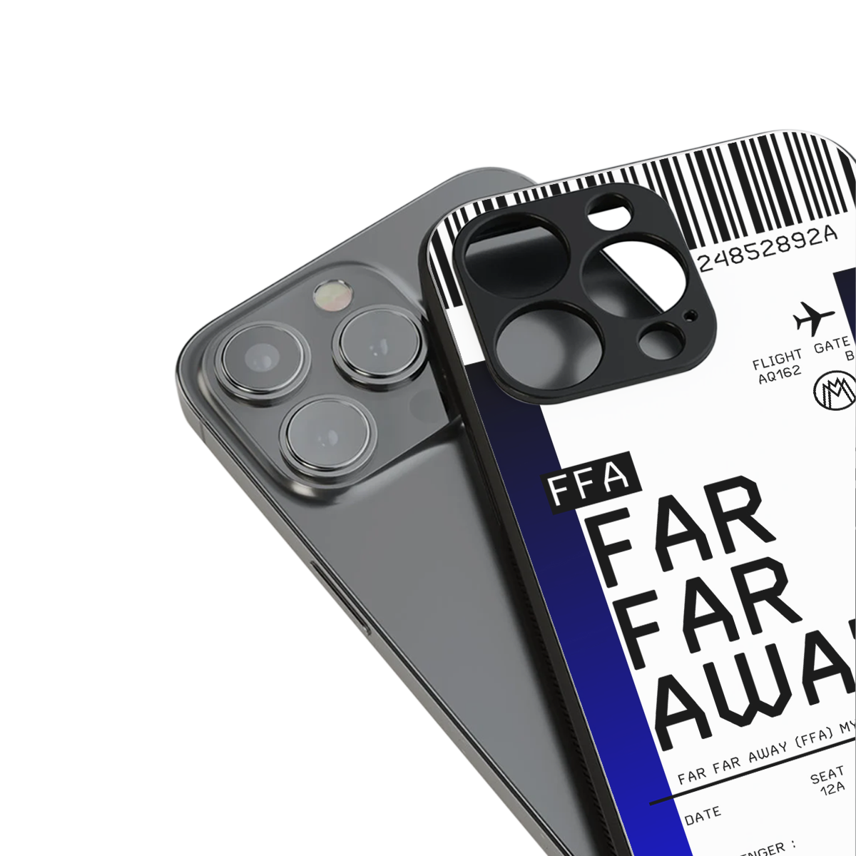 far far away boarding pass ticket back phone cover | glass case for iphone 15 pro