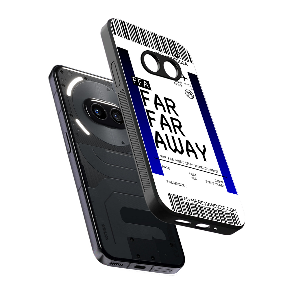 far far away boarding pass ticket back phone cover | glass case for nothing phone 2a