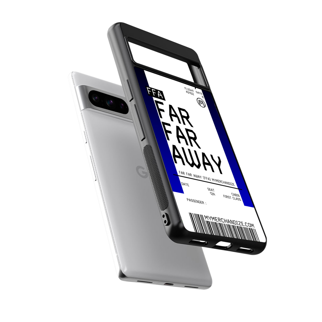 far far away boarding pass ticket back phone cover | glass case for google pixel 8 pro