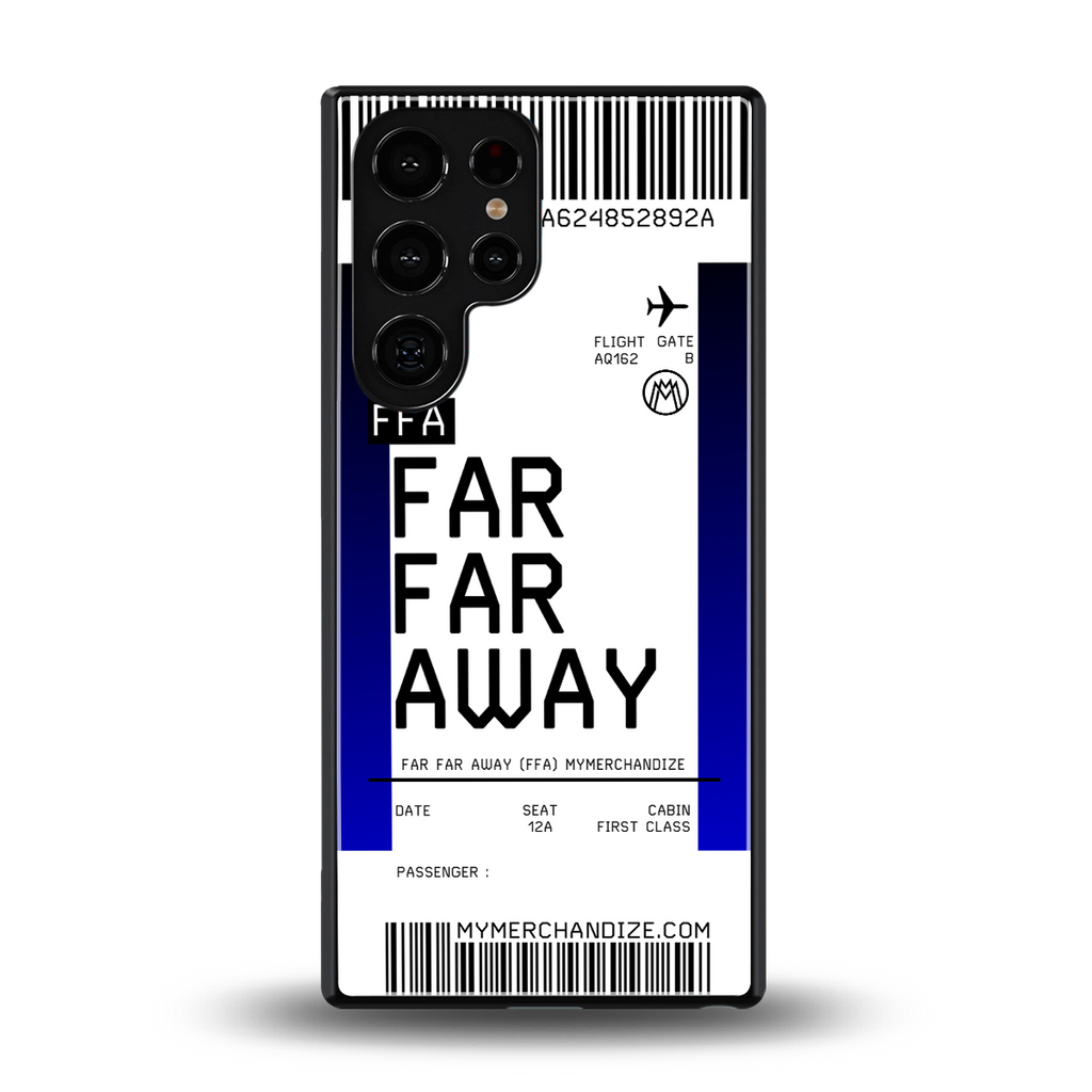 far far away boarding pass ticket back phone cover | glass case for samsung galaxy s25 ultra