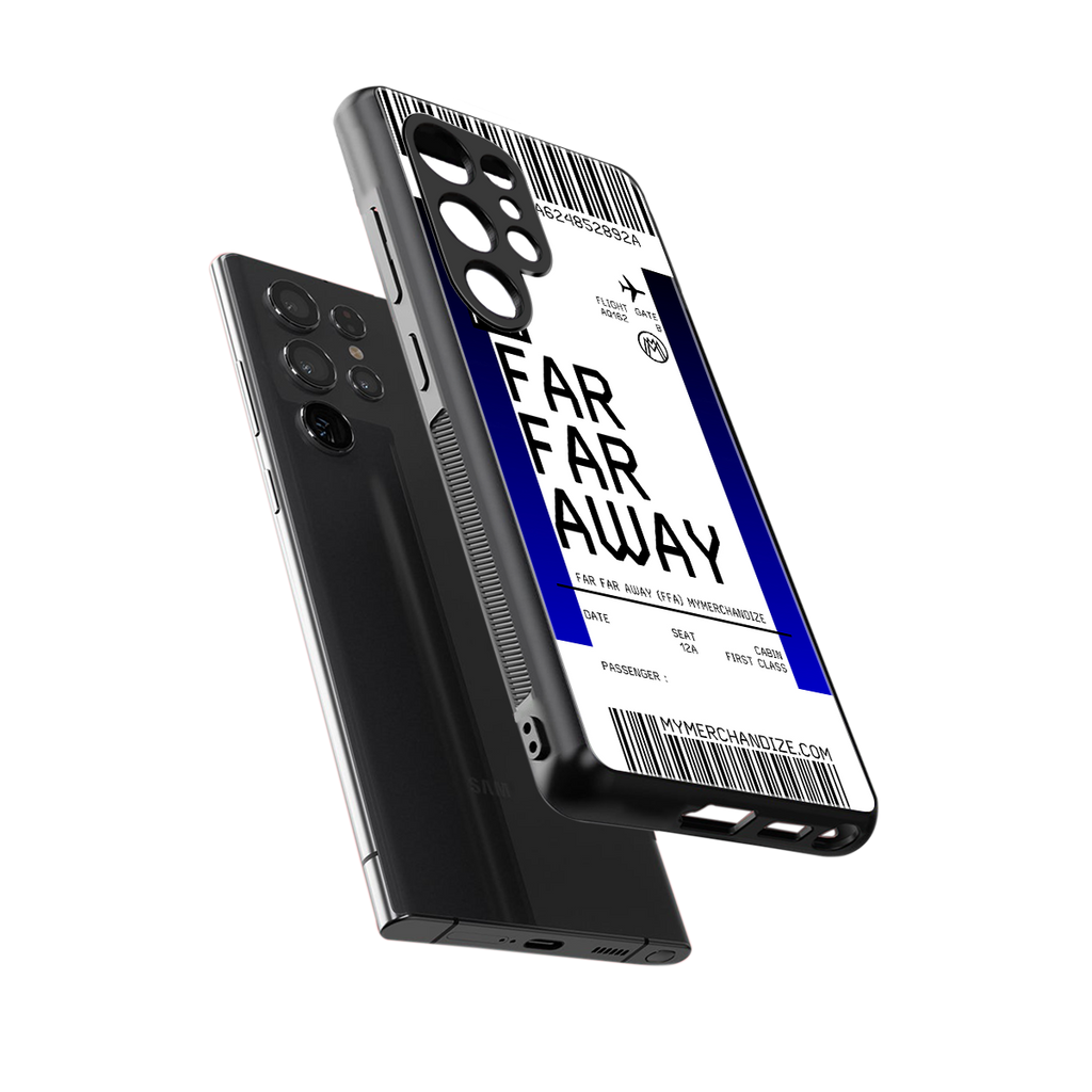 far far away boarding pass ticket back phone cover | glass case for samsung galaxy s25 ultra