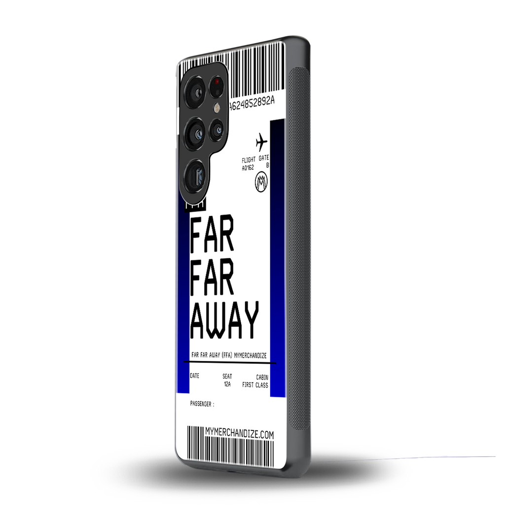 far far away boarding pass ticket back phone cover | glass case for samsung galaxy s25 ultra