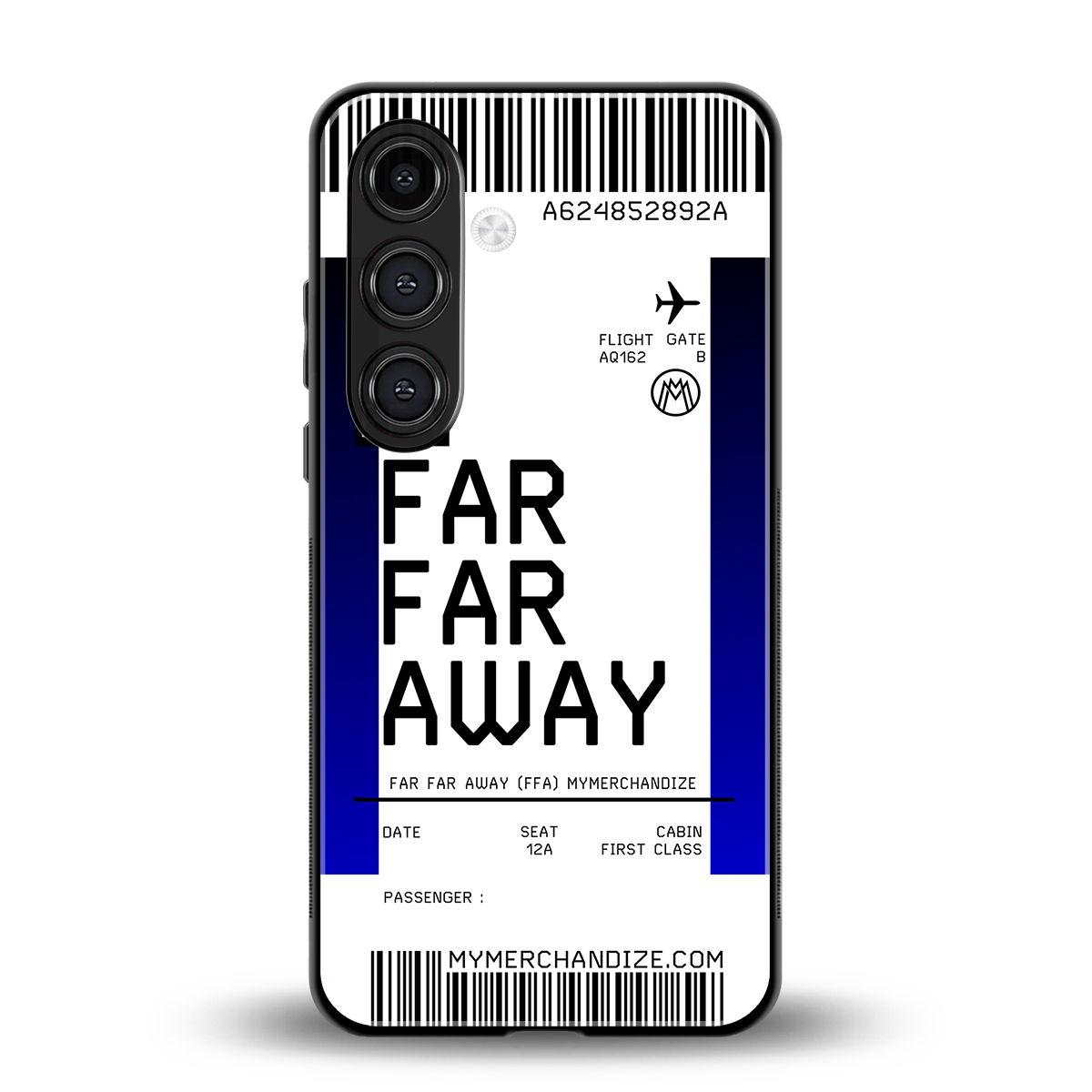far far away boarding pass ticket back phone cover | glass case for samsung galaxy s24 plus