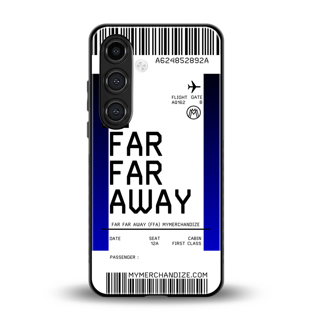 far far away boarding pass ticket back phone cover | glass case for samsung galaxy s25