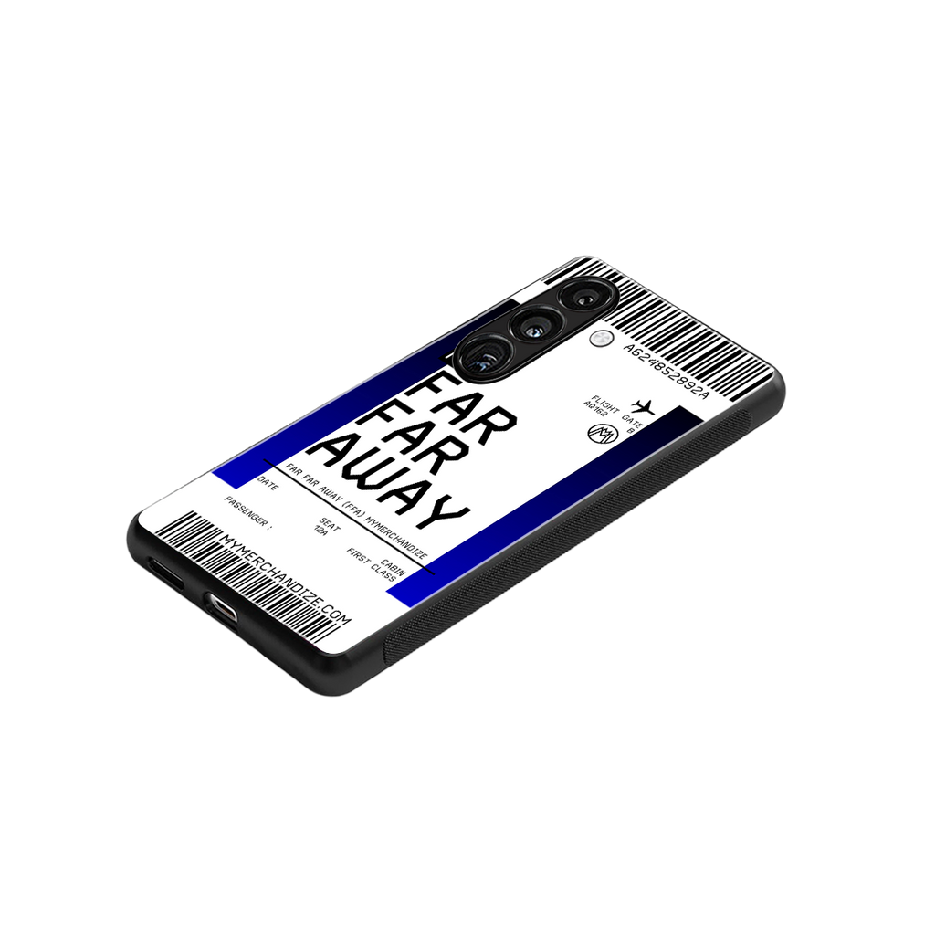 far far away boarding pass ticket back phone cover | glass case for samsung galaxy s24