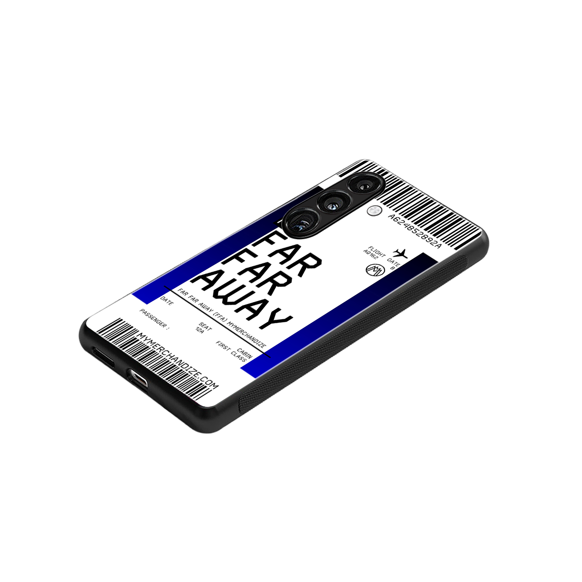 far far away boarding pass ticket back phone cover | glass case for samsung galaxy s24 plus